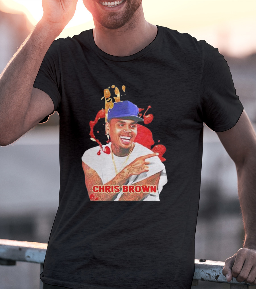 CHRIS BROWN Essential Red Splash Art Happy Pose T-Shirt