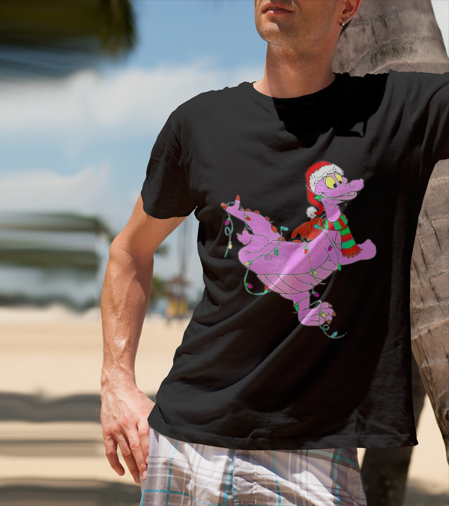 Dragon Figment In Santa Hat Wrapped In Christmas Lights T-Shirt
