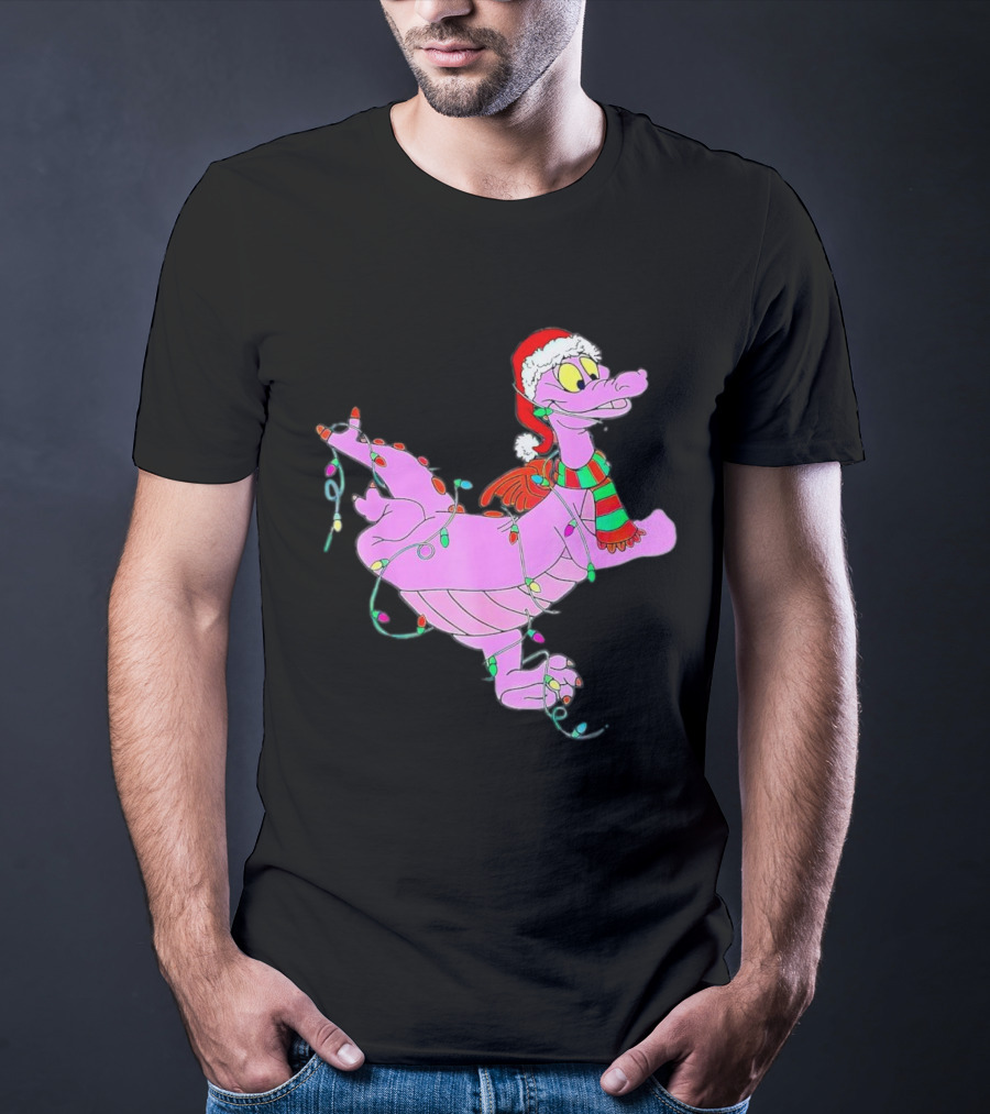 Dragon Figment In Santa Hat Wrapped In Christmas Lights T-Shirt