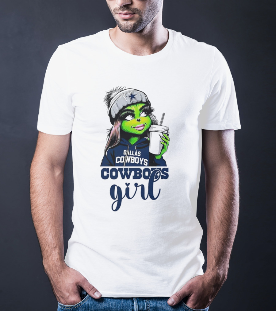 Grinch Dallas Cowboys Girl Drinking Coffee T-Shirt