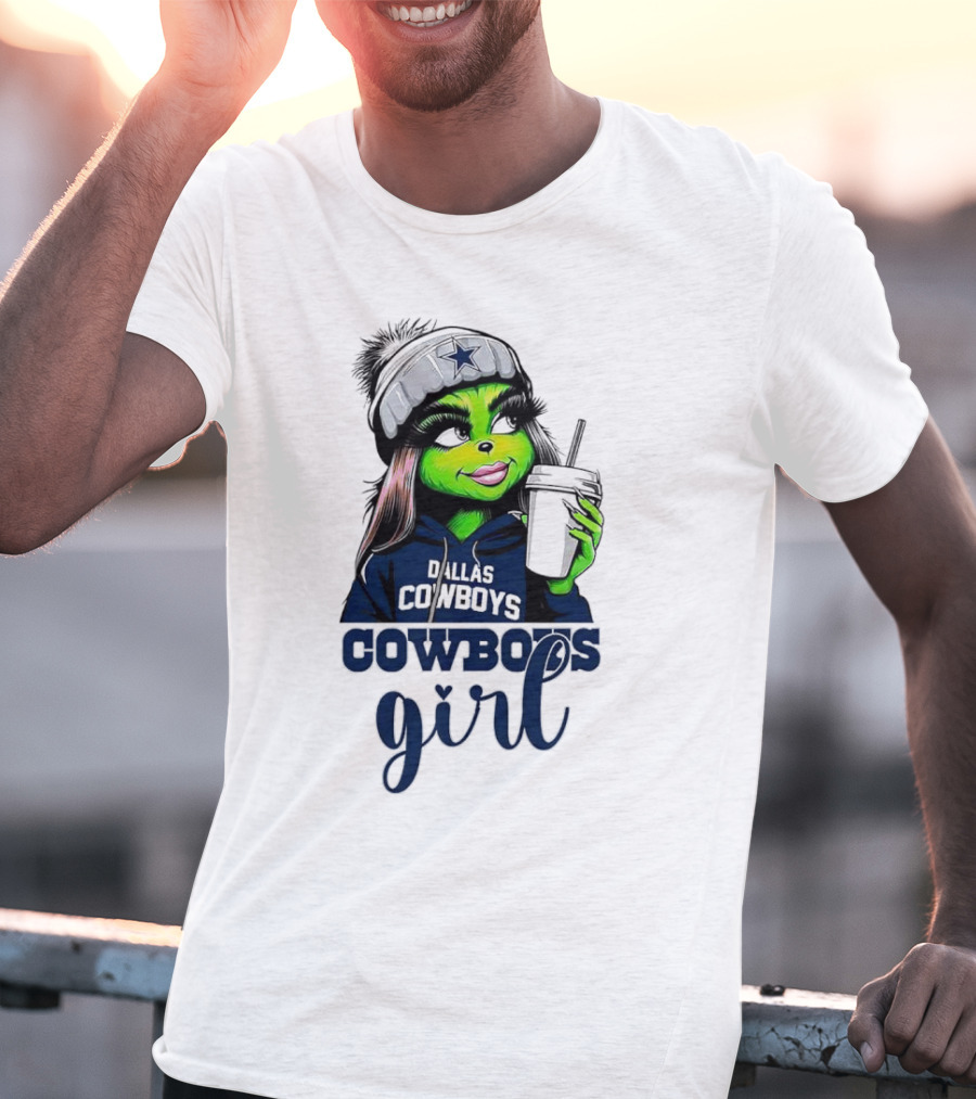 Grinch Dallas Cowboys Girl Drinking Coffee T-Shirt