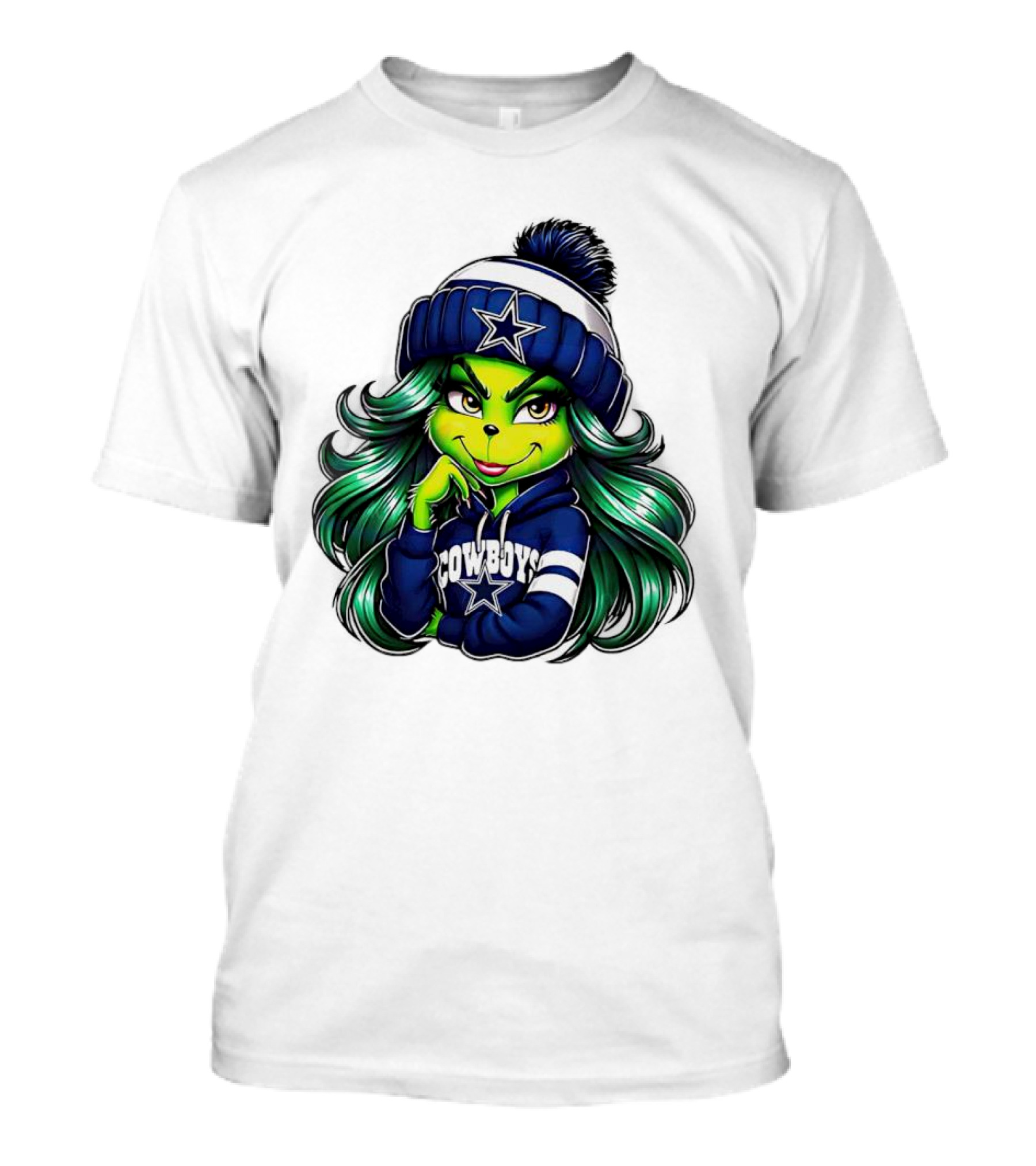Grinch Girl In Dallas Cowboys Hat And Hoodie With Star T-Shirt