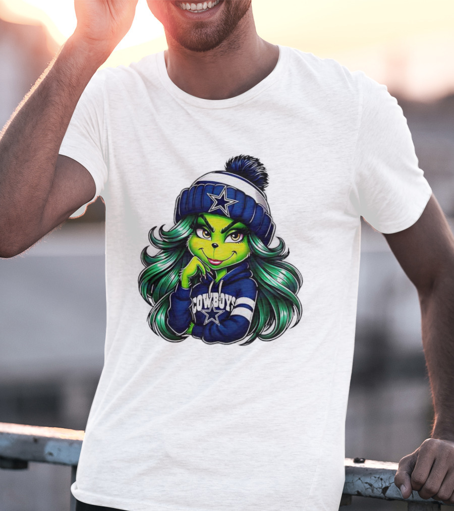 Grinch Girl In Dallas Cowboys Hat And Hoodie With Star T-Shirt