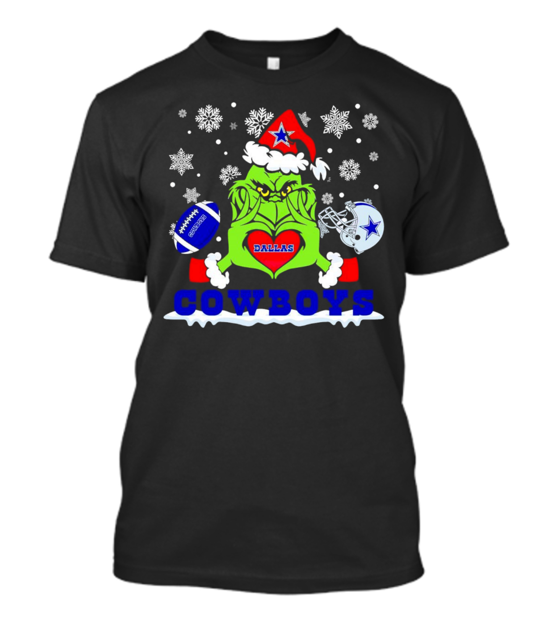Grinch Dallas Cowboys Christmas Football Snowflakes T-Shirt
