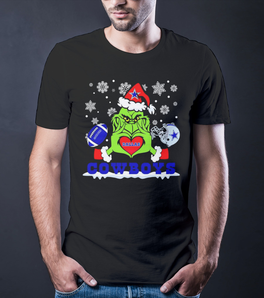 Grinch Dallas Cowboys Christmas Football Snowflakes T-Shirt