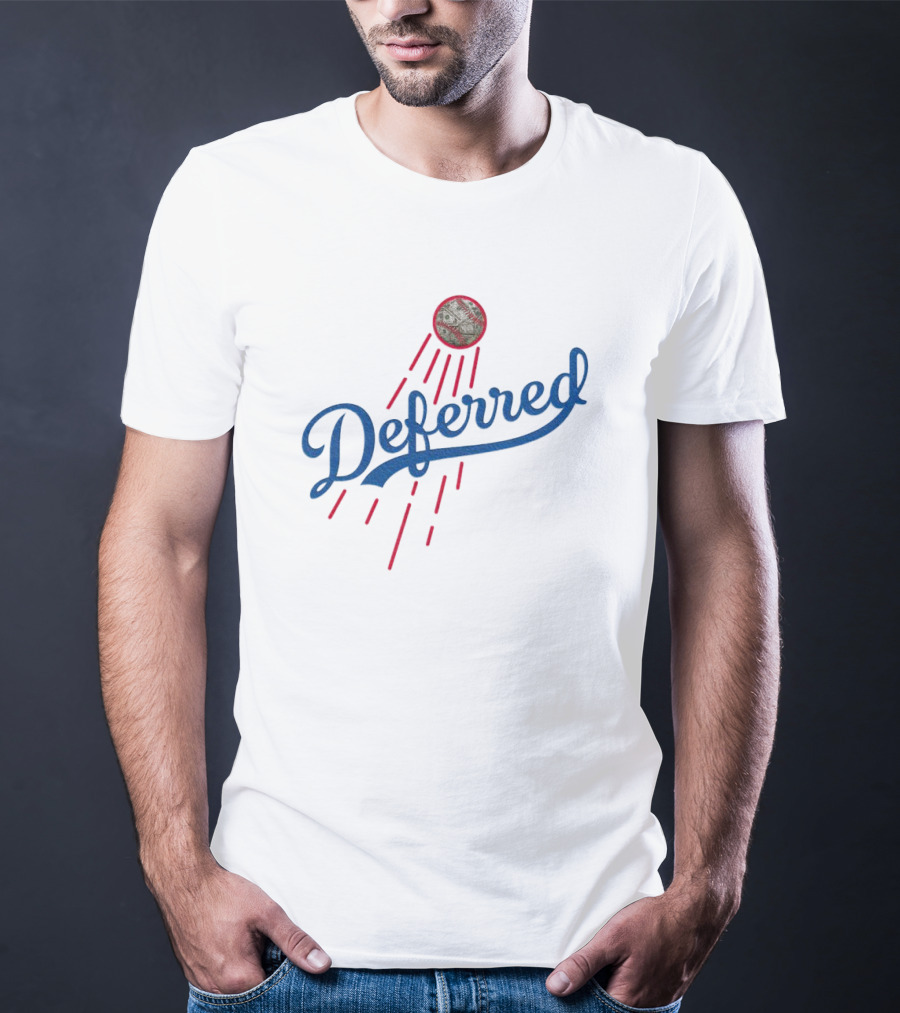Los Angeles Dodgers Deferred Blue Script With Baseball And Red Streaks T-Shirt