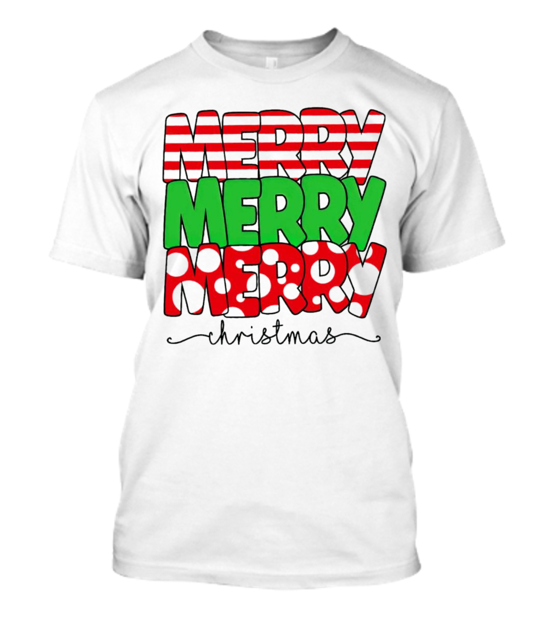 Merry Merry Merry Christmas Stripes And Polka Dots T-Shirt