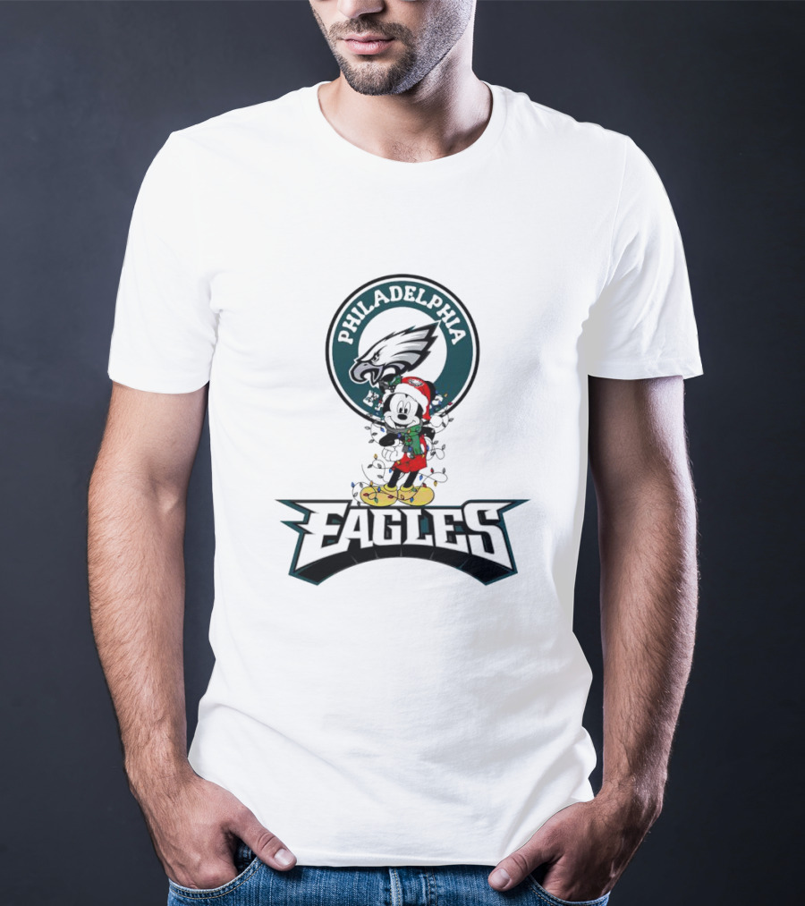 Mickey Mouse Philadelphia Eagles Christmas Lights Holiday Spirit T-Shirt