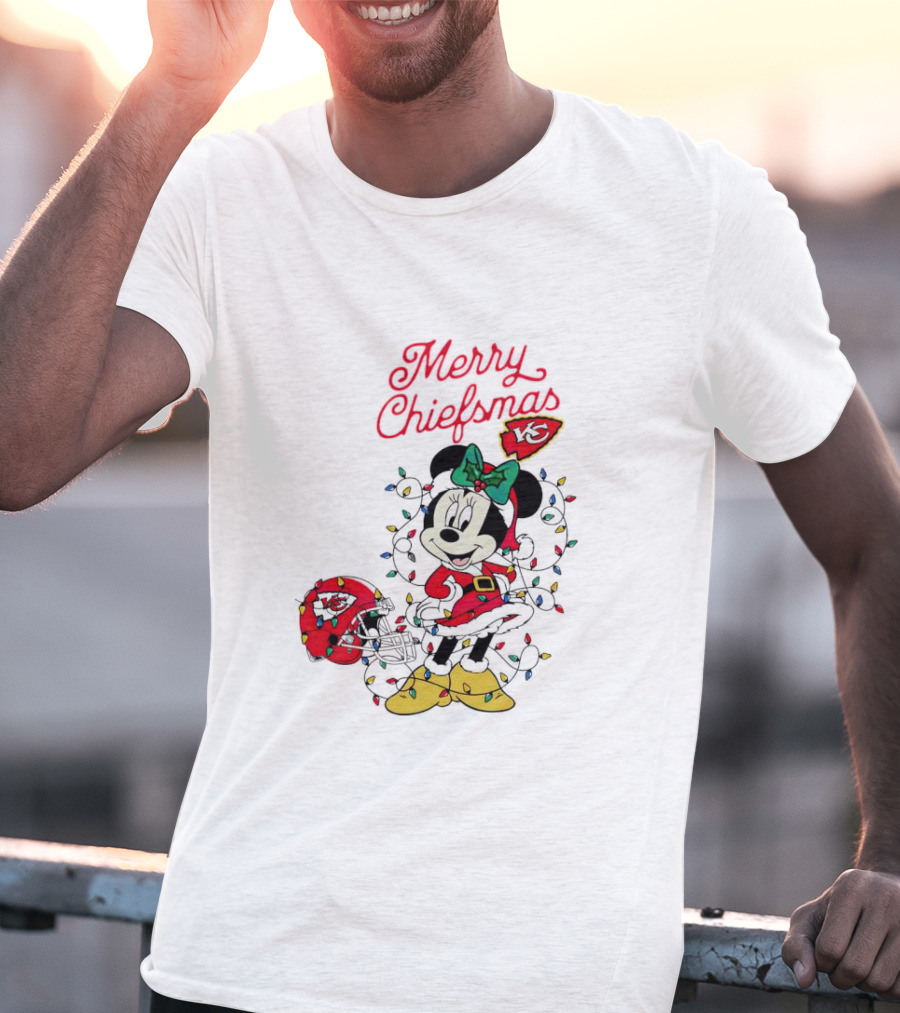 Merry Chiefsmas Minnie Mouse Kansas City Football Christmas Lights Helmet T-Shirt