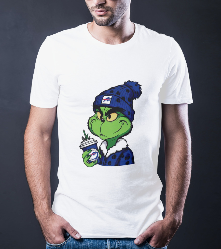 Grinch In Buffalo Bills Beanie Holding Logo Cup T-Shirt