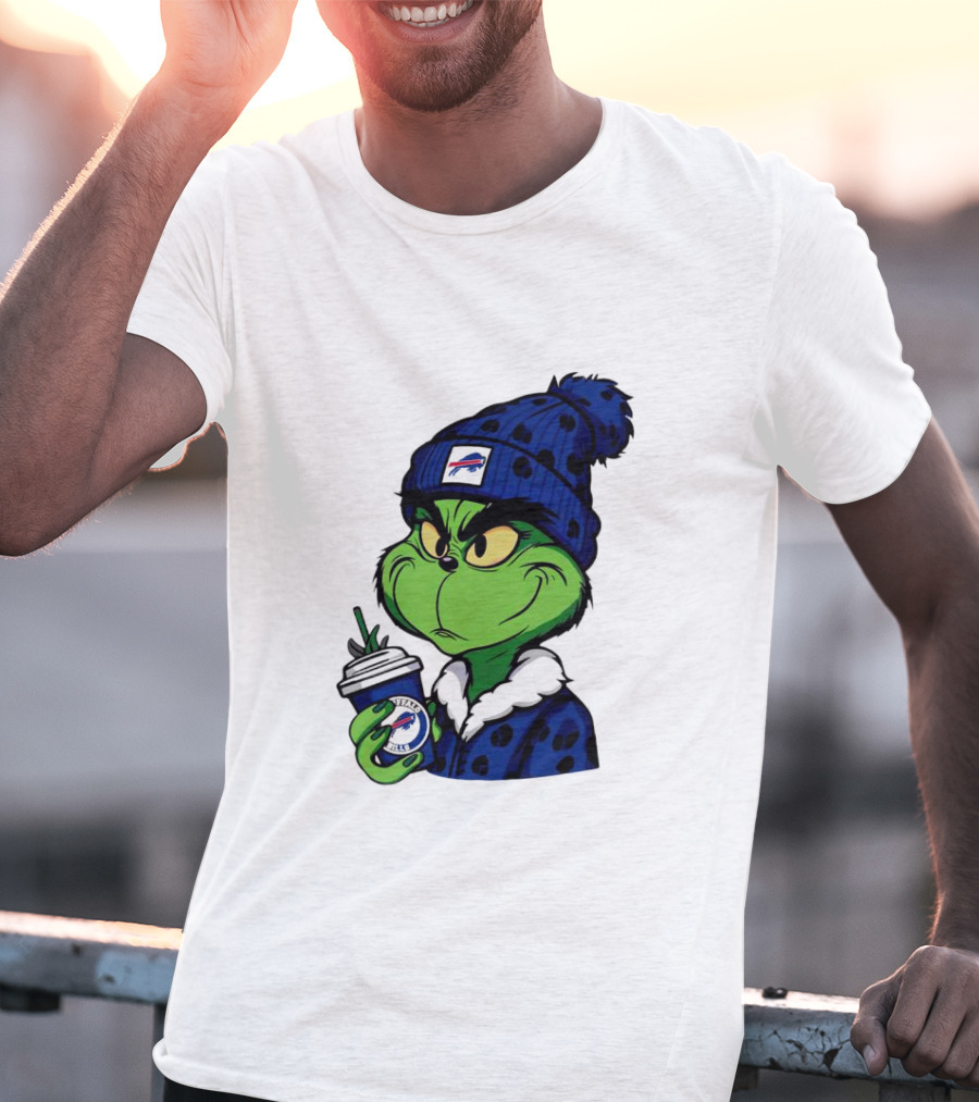 Grinch In Buffalo Bills Beanie Holding Logo Cup T-Shirt