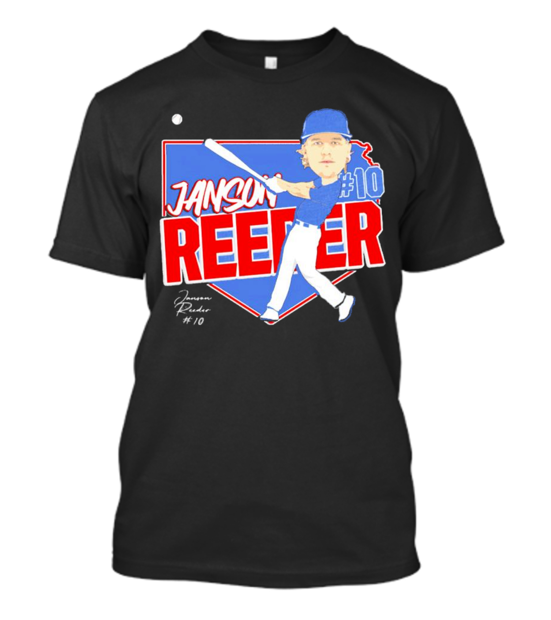 Janson Reeder #10 Baseball Cartoon Map Signature T-Shirt