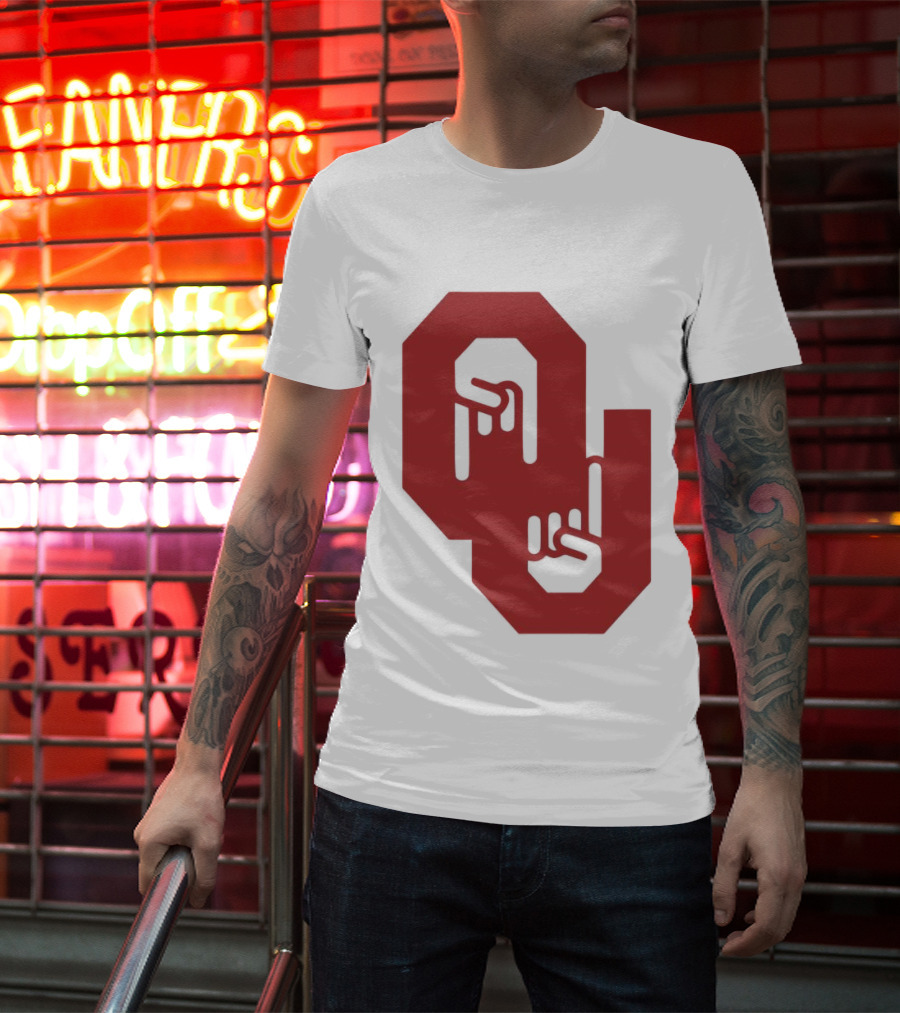 Oklahoma Sooners Logo With Horns Down Hand Gesture T-Shirt
