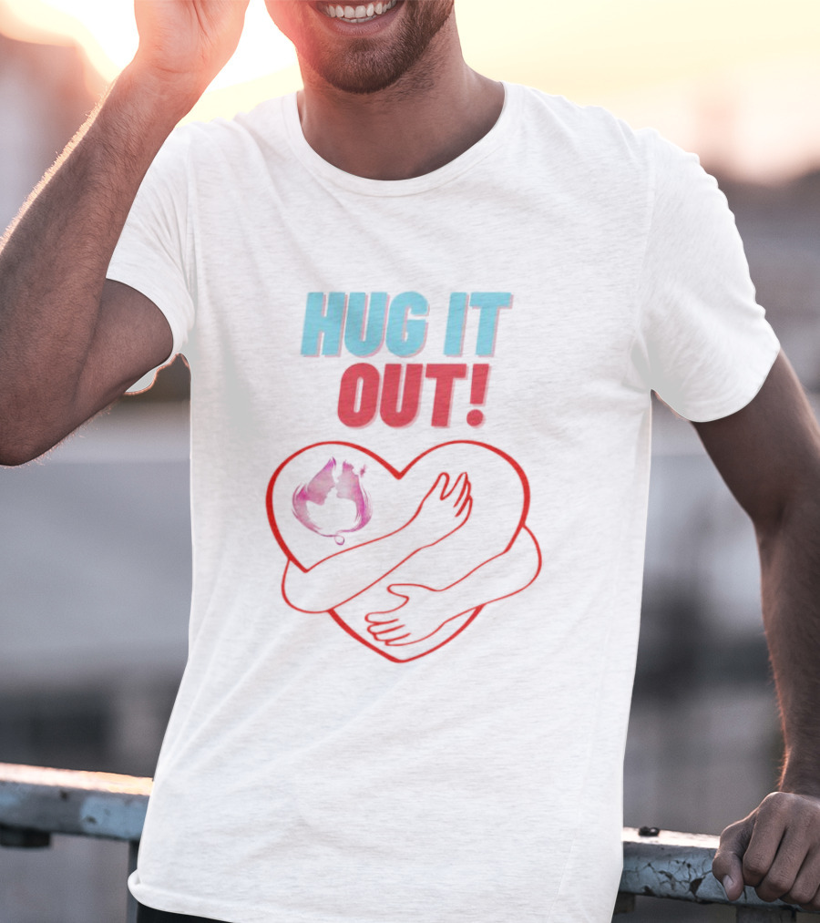 Hug It Out Heart Embrace Inside Red Outline T-Shirt