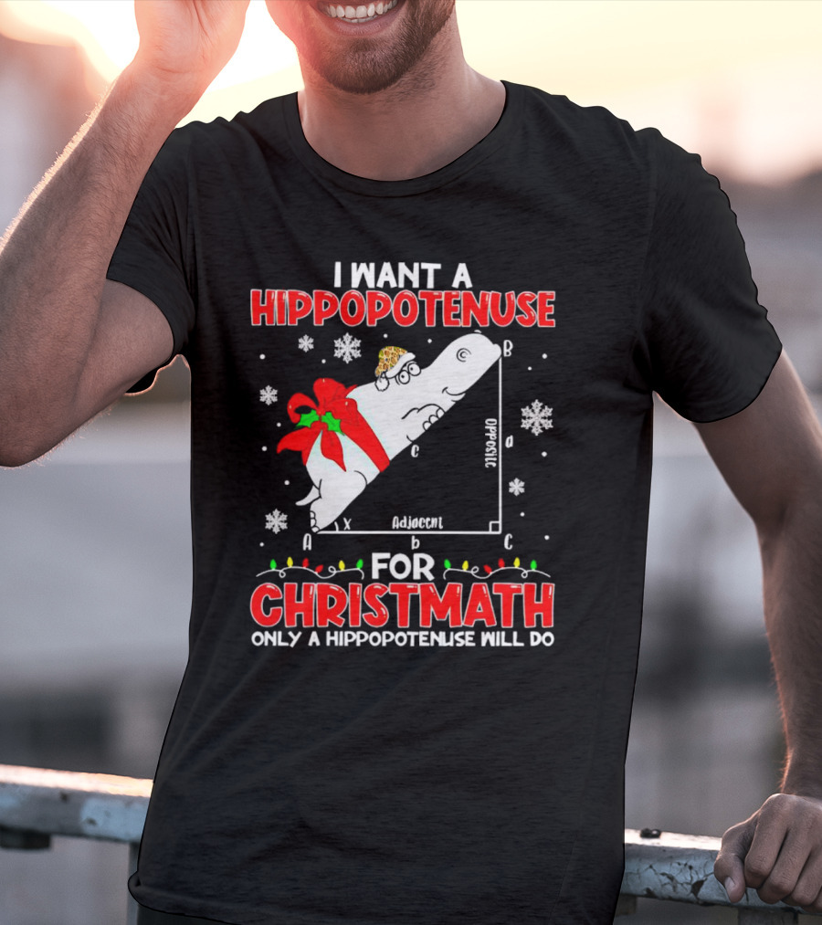I Want A Hippopotenuse For Christmath Christmas Only A Hippopotenuse Will Do T-Shirt
