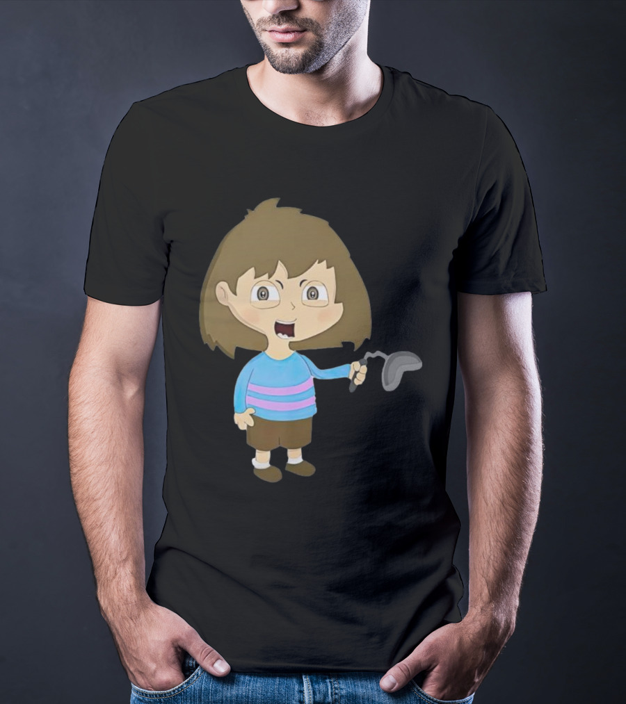 Lhugueny Sou Outfits Blue Striped Sweater Fun Cartoon Gaming Character T-Shirt