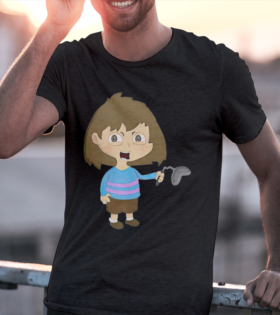 Lhugueny Sou Outfits Blue Striped Sweater Fun Cartoon Gaming Character T-Shirt