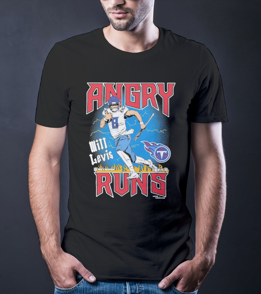 Tennessee Titans Will Levis Angry Runs NFL Network Football 8 Breaking Through Flames T-Shirt