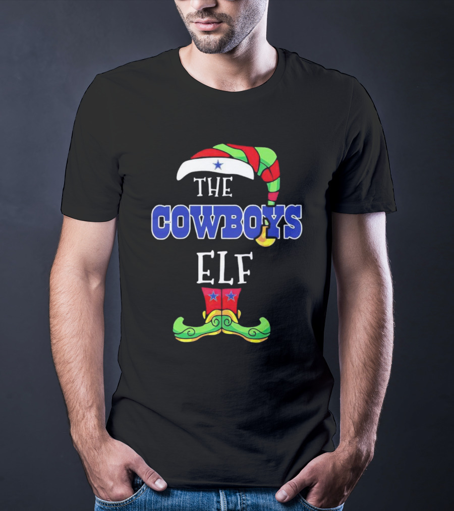 The Cowboys Elf Christmas Holiday Hat And Boots T-Shirt