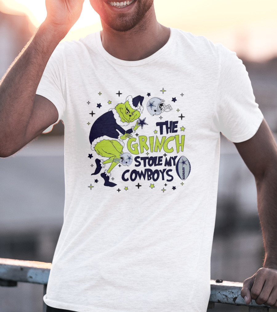 The Grinch Stole My Cowboys Christmas Football Helmet And Star T-Shirt