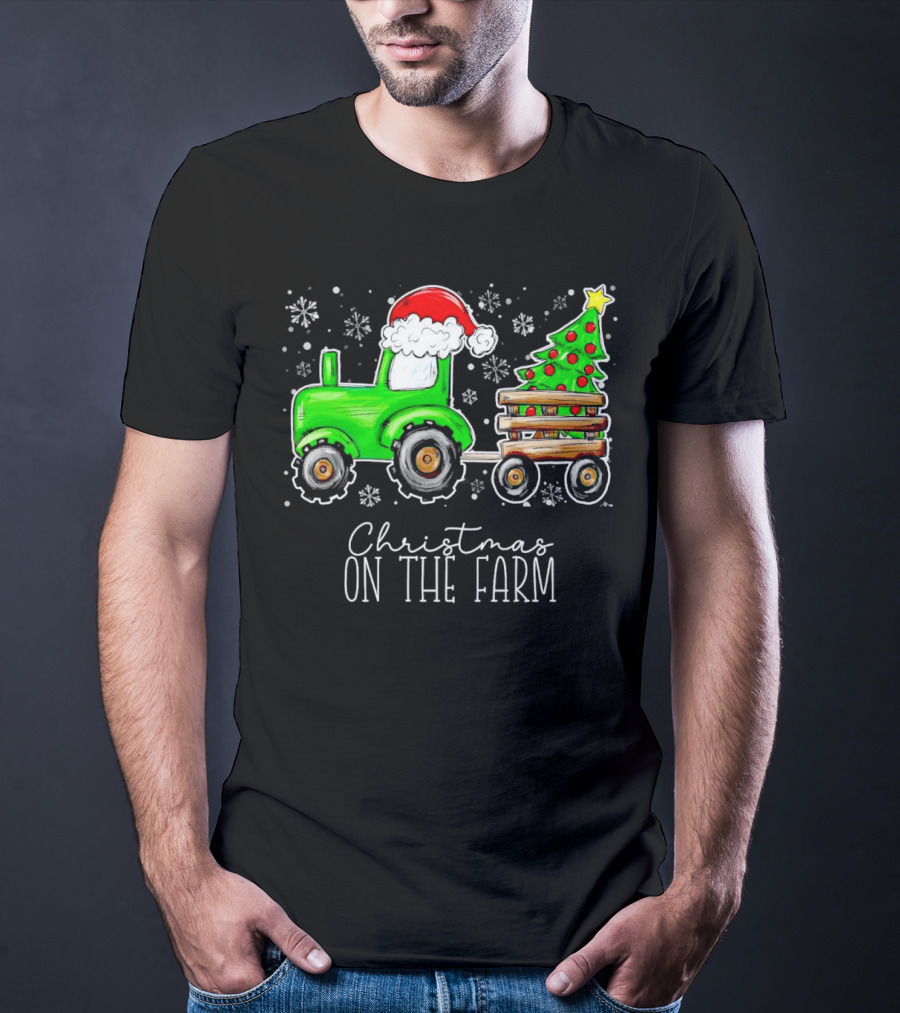 Christmas On The Farm Tractor Trailer Christmas Tree T-Shirt