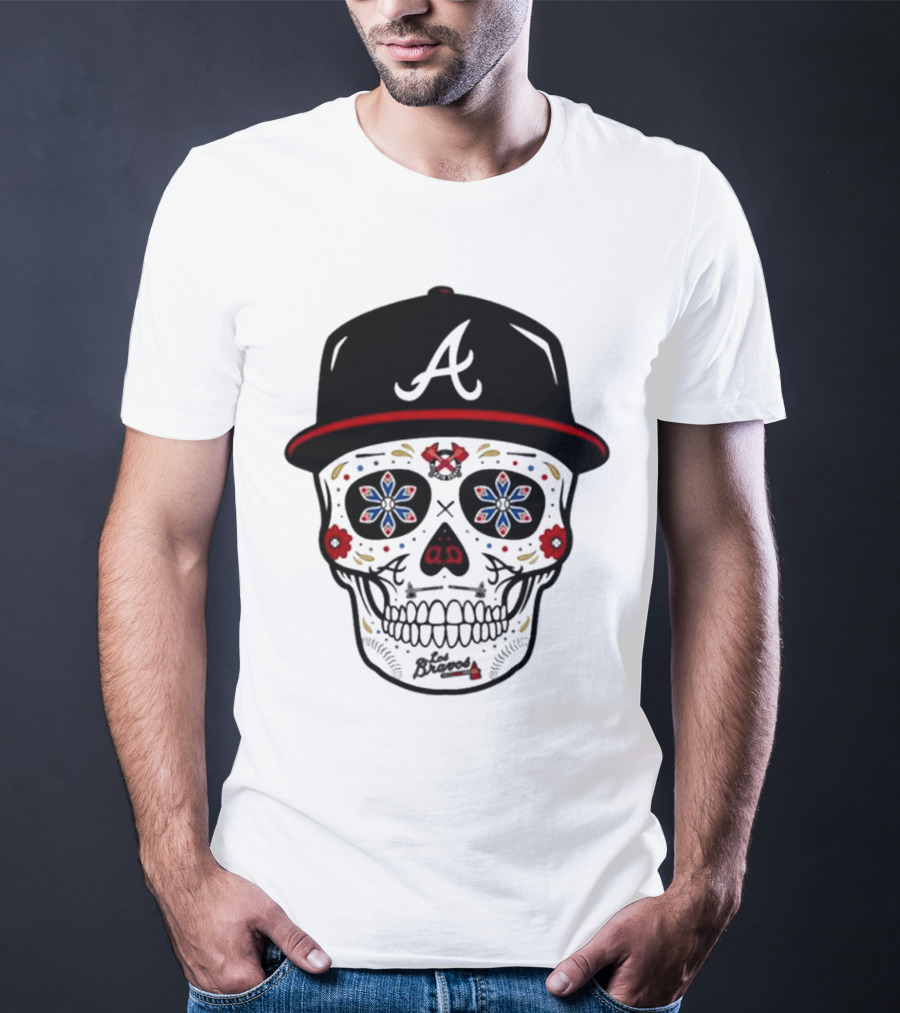 Atlanta Braves Sugar Skull Cap With Floral Elements T-Shirt