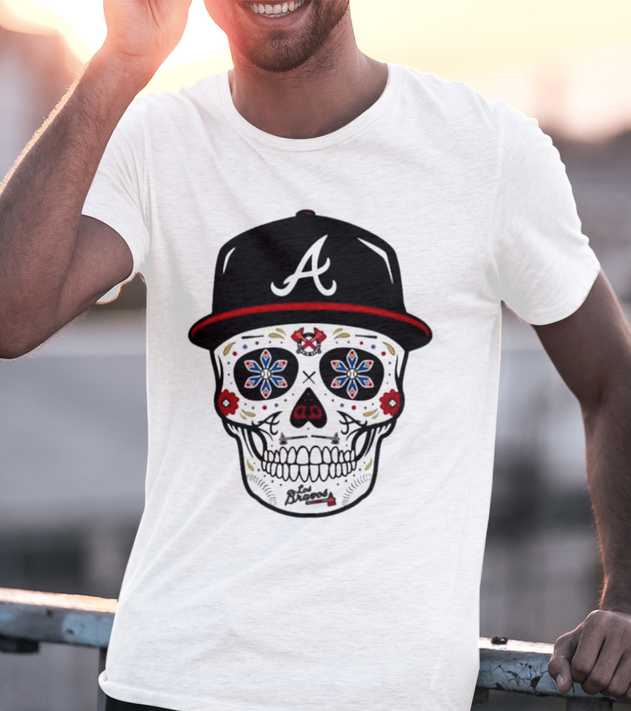 Atlanta Braves Sugar Skull Cap With Floral Elements T-Shirt