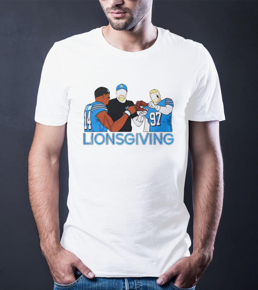 Detroit Lions Thanksgiving Lionsgiving Celebration With 14 And 97 T-Shirt