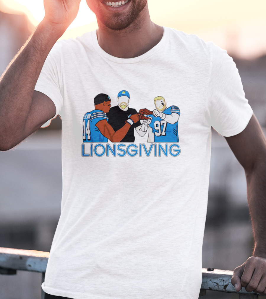 Detroit Lions Thanksgiving Lionsgiving Celebration With 14 And 97 T-Shirt