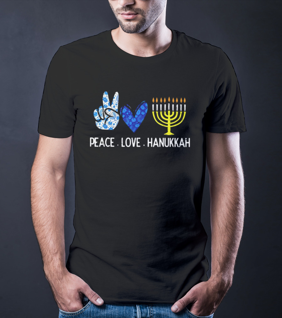 Peace Love Hanukkah Menorah Symbol Blue T-Shirt