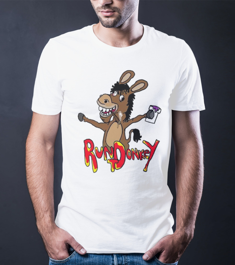 Runt Donkey Parody With Cartoon Donkey Holding Bell And Rockstar T-Shirt