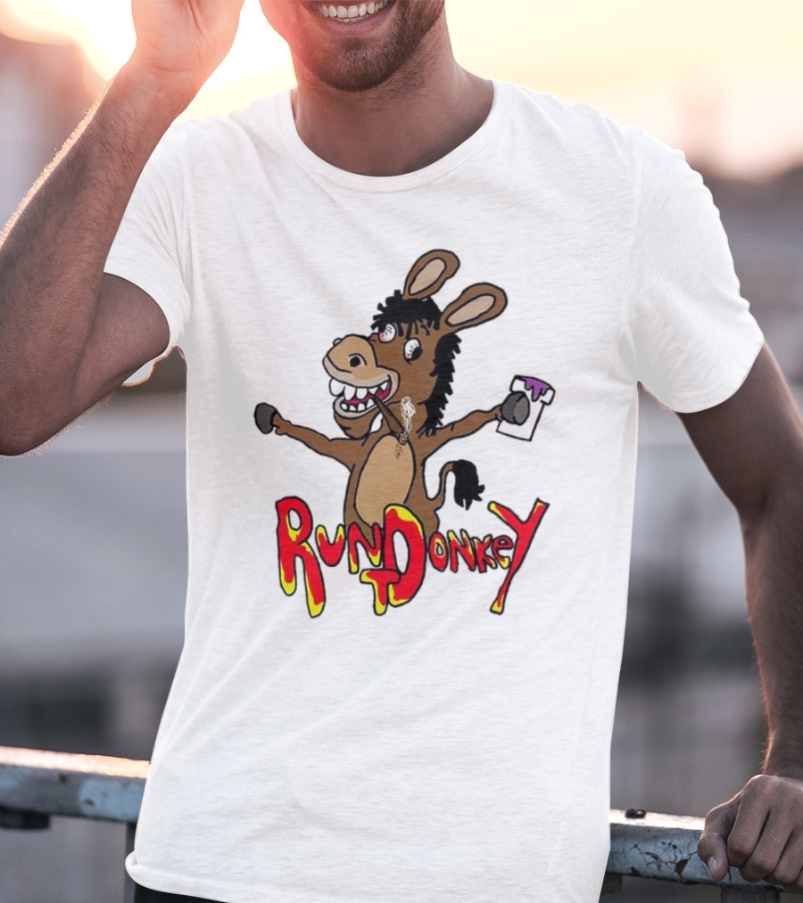 Runt Donkey Parody With Cartoon Donkey Holding Bell And Rockstar T-Shirt