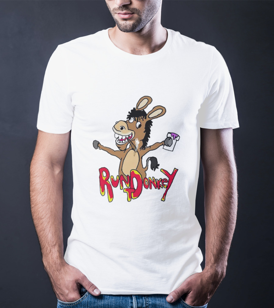 Rund Donkey Cartoon Character With Paint Can T-Shirt