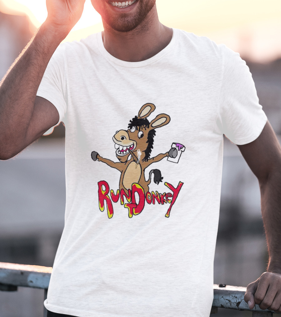Rund Donkey Cartoon Character With Paint Can T-Shirt
