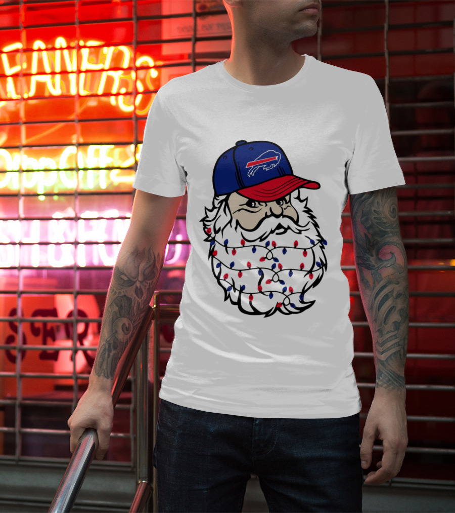 Santa Buffalo Bills Christmas Lights Beard Football T-Shirt