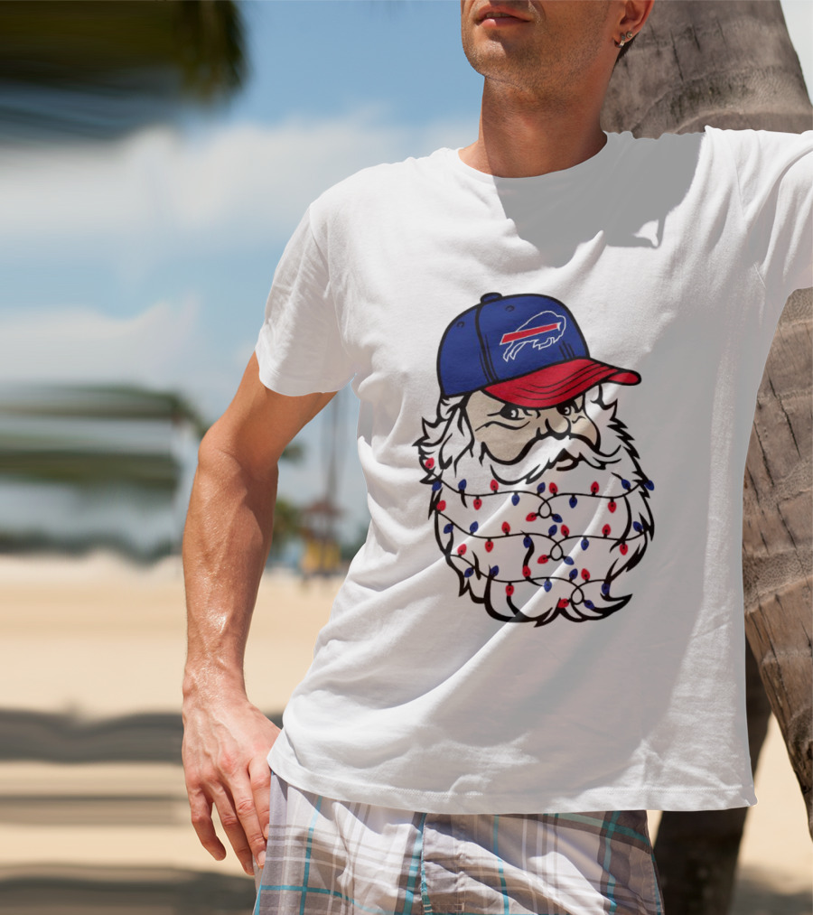 Santa Buffalo Bills Christmas Lights Beard Football T-Shirt