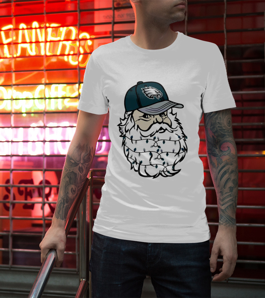 Philadelphia Eagles Santa Hat Christmas Lights Beard T-Shirt