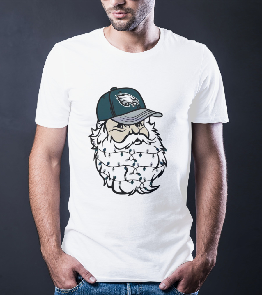 Philadelphia Eagles Santa Hat Christmas Lights Beard T-Shirt
