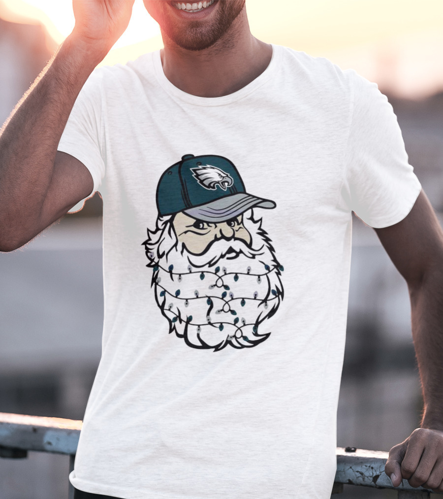 Philadelphia Eagles Santa Hat Christmas Lights Beard T-Shirt