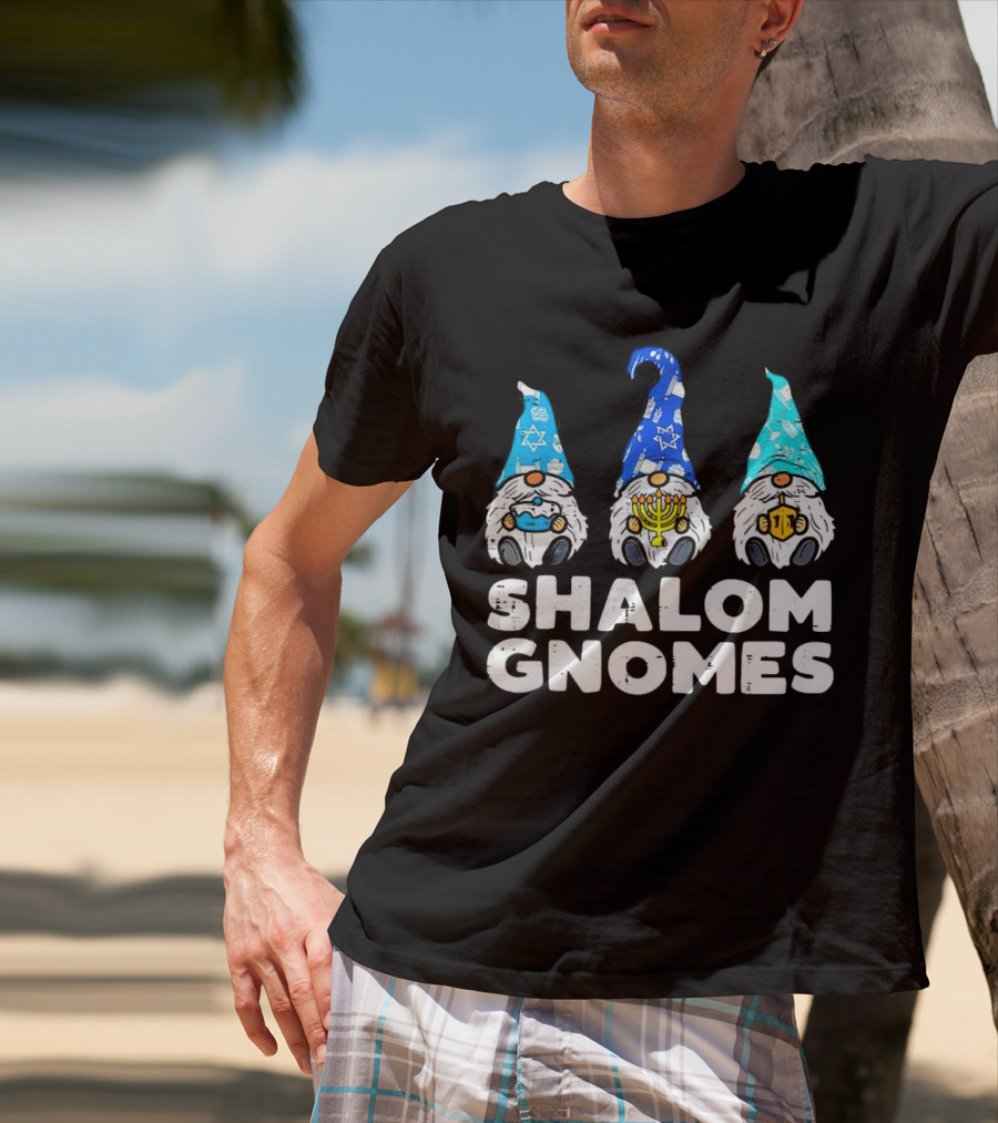 Shalom Gnomes Hanukkah Menorah Star Of David T-Shirt