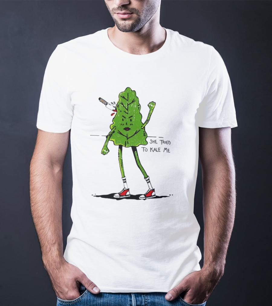 She Tried To Kale Me Smoking Kale Leaf Cartoon In Red Heels T-Shirt