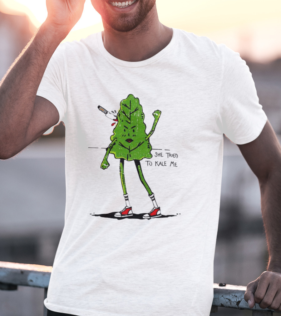 She Tried To Kale Me Smoking Kale Leaf Cartoon In Red Heels T-Shirt