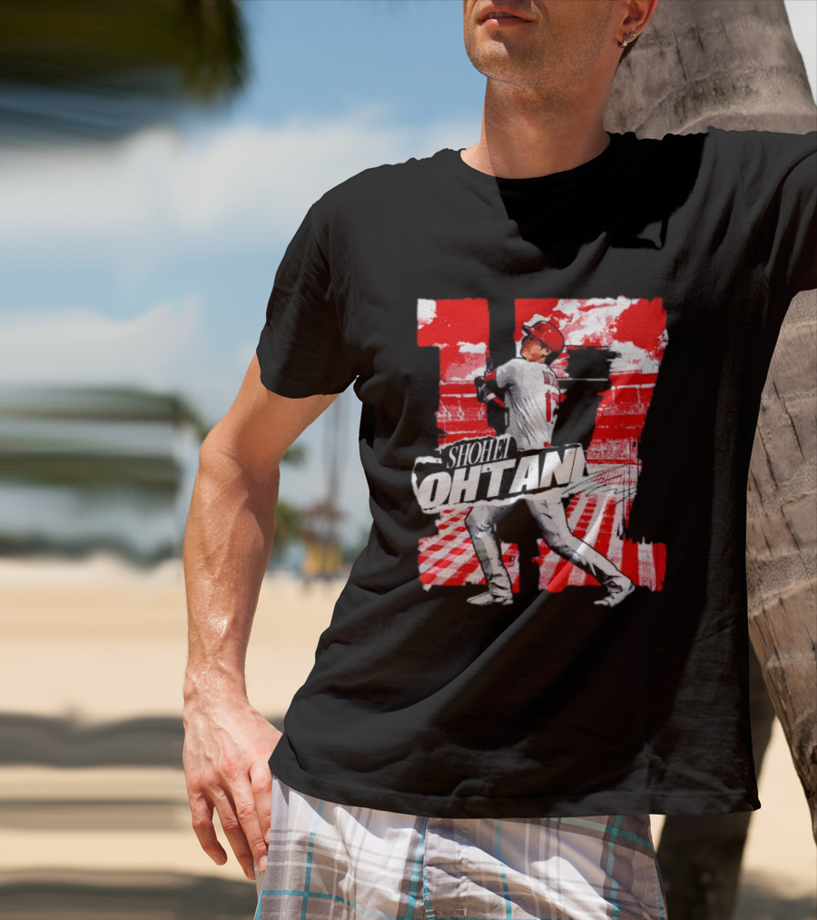 Shohei Ohtani Los Angeles Baseball 17 Cartoon Signature T-Shirt