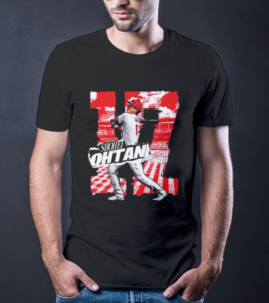 Shohei Ohtani Los Angeles Baseball 17 Cartoon Signature T-Shirt