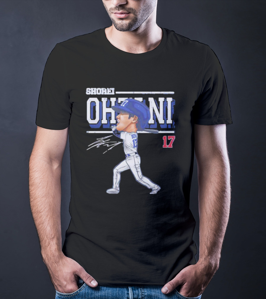 Shohei Ohtani Cartoon Signature 17 Batter Baseball T-Shirt