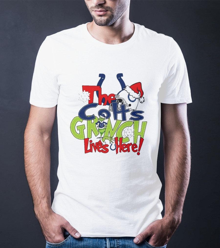 The Colts Grinch Lives Here Christmas Helmet Santa Hat T-Shirt