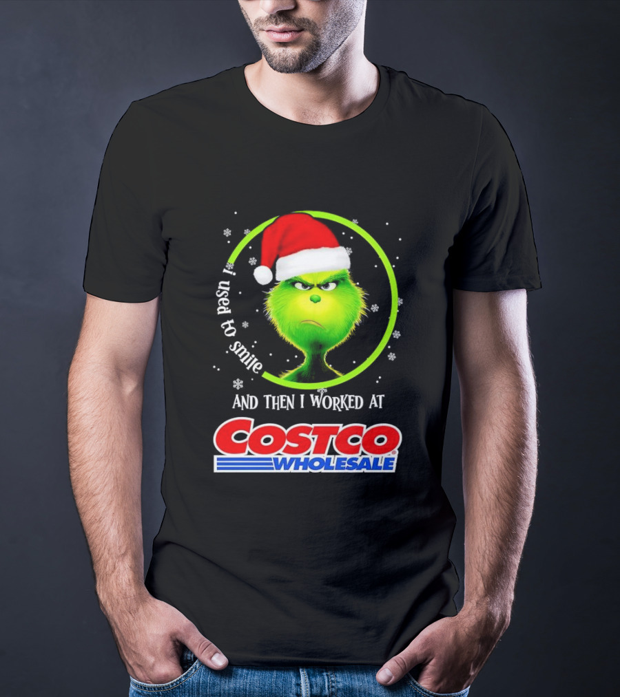 Grinch I Used To Smile And Then I Worked At Costco Wholesale Santa Hat Snowflakes T-Shirt