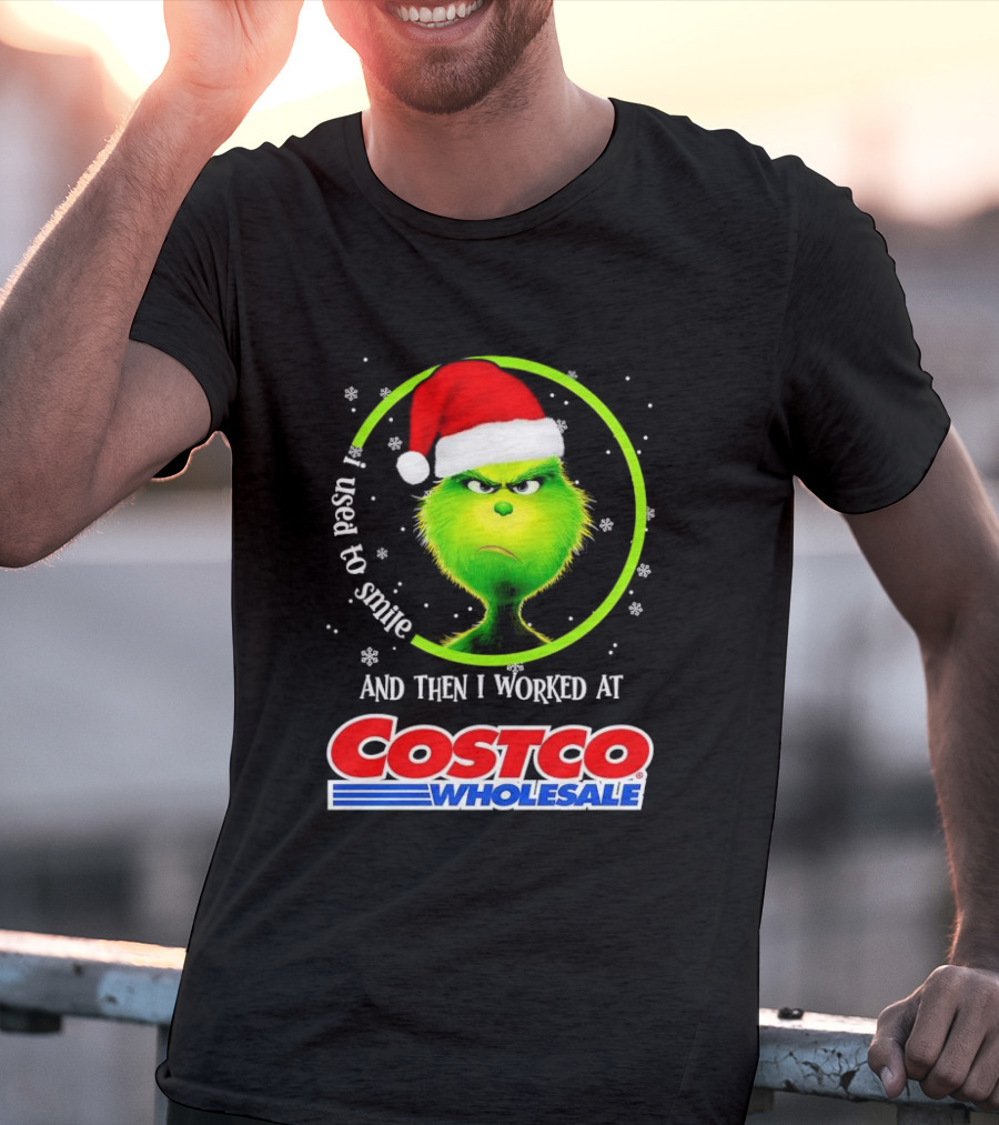 Grinch I Used To Smile And Then I Worked At Costco Wholesale Santa Hat Snowflakes T-Shirt