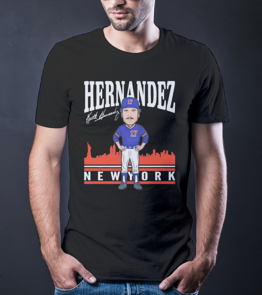Hernandez Keith Hernandez Caricature New York 17 Signature T-Shirt