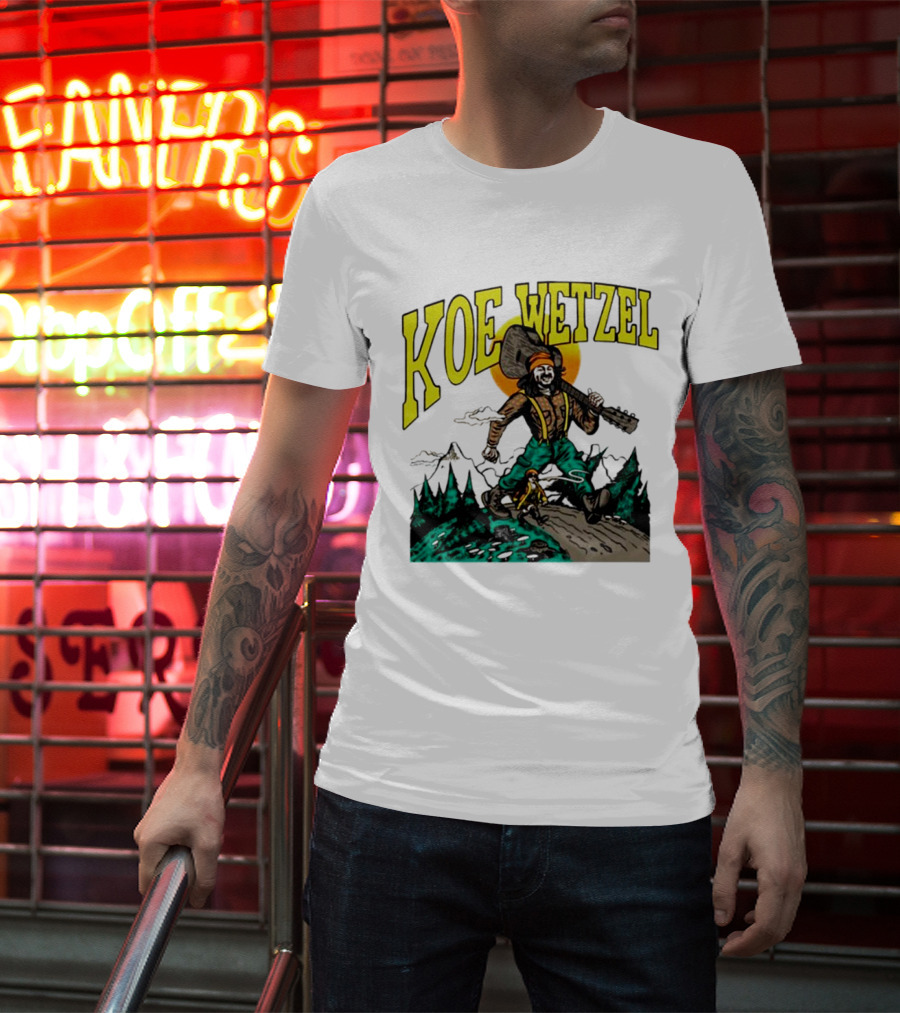 Koe Wetzel Koe Bunyan Lumberjack With Guitar And Dog In Mountain Scene T-Shirt